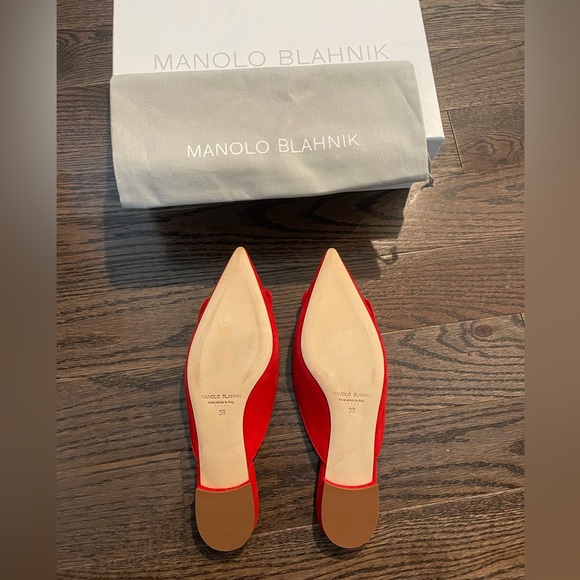 New Manolo Blahnik Maysale Red Suede Buckle Flat Size 38 / 8 US - Picture 5 of 7